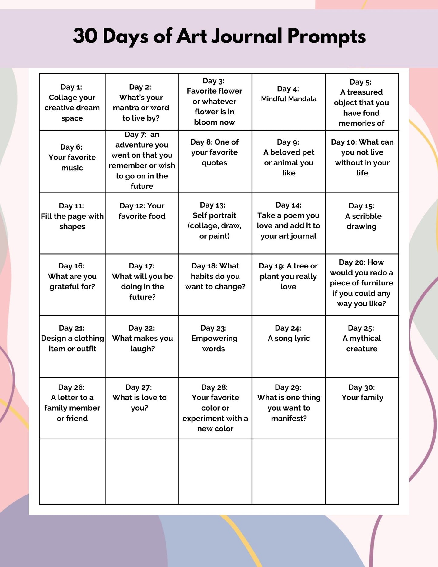 30-Day Empowerment Over Anxiety Art Journal
