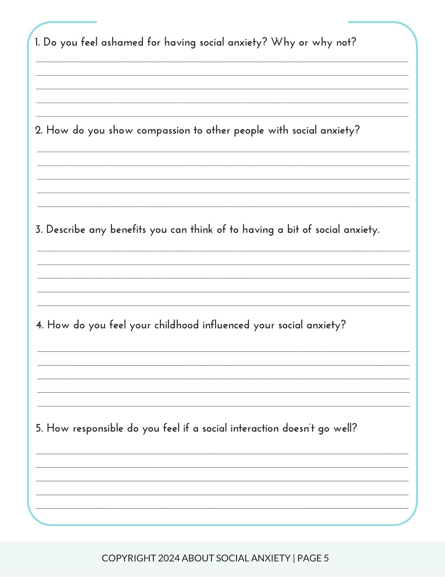 Self Compassion Journal for Social Anxiety