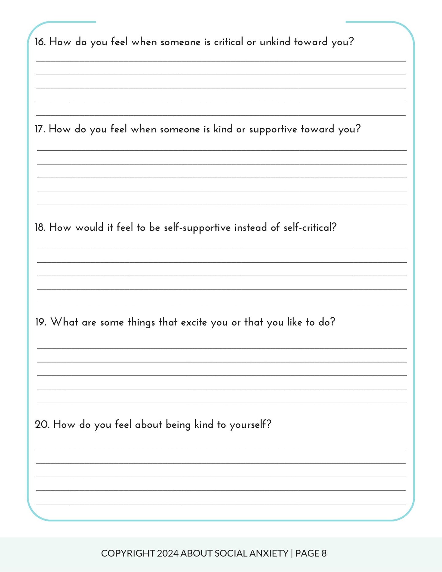 Self Compassion Journal for Social Anxiety