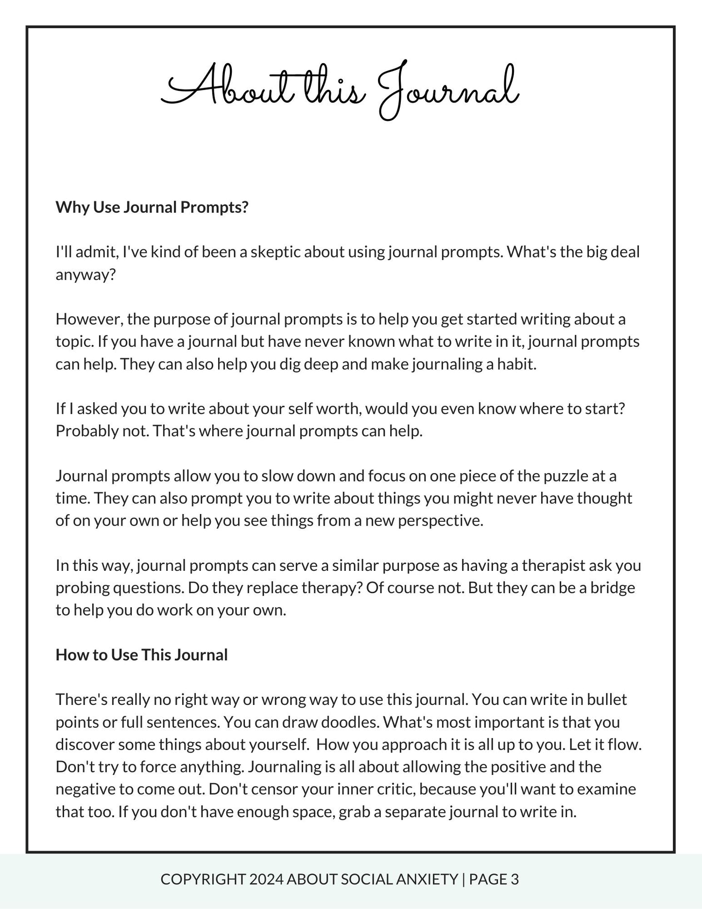 Self Worth Journal for Social Anxiety