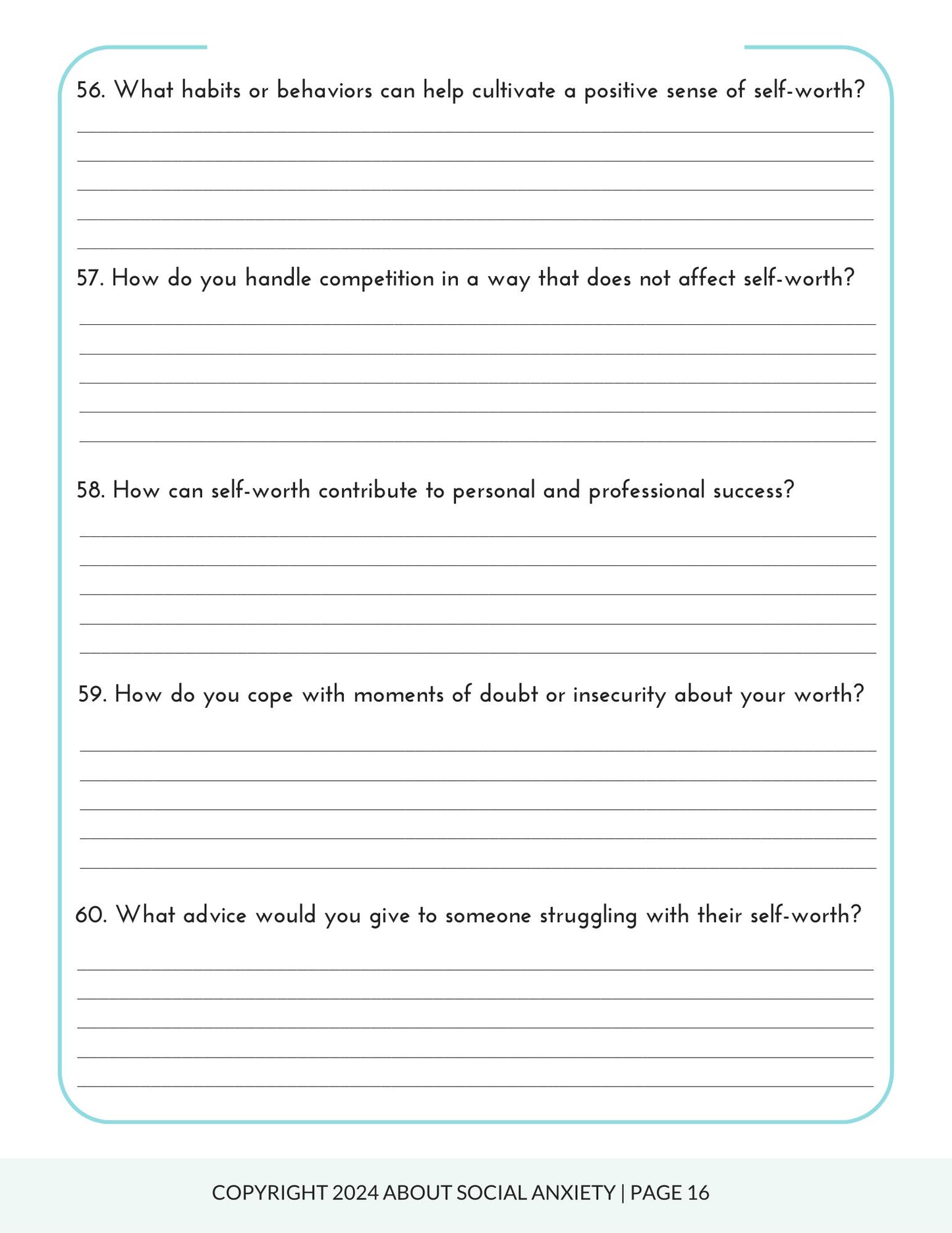 Self Worth Journal for Social Anxiety