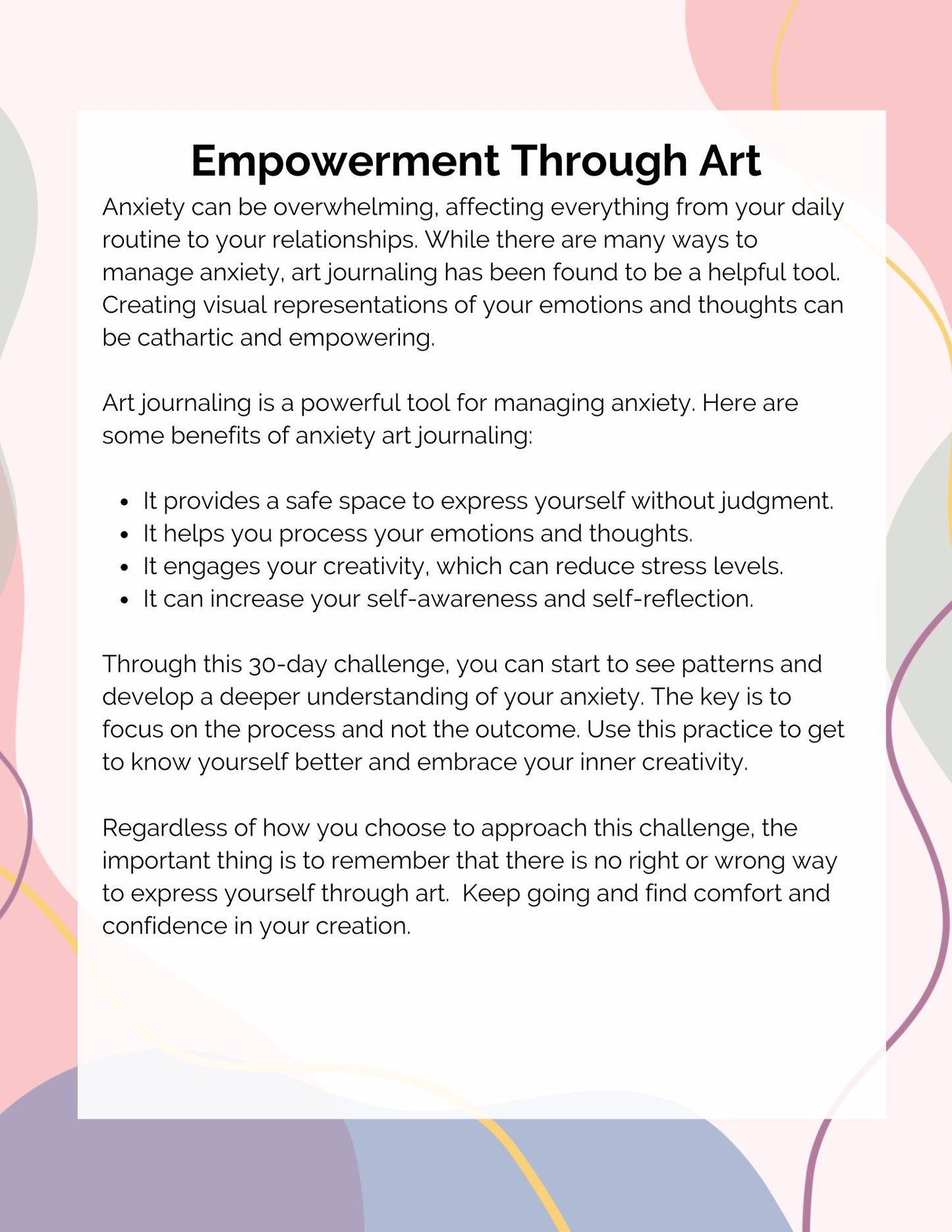 30-Day Empowerment Over Anxiety Art Journal