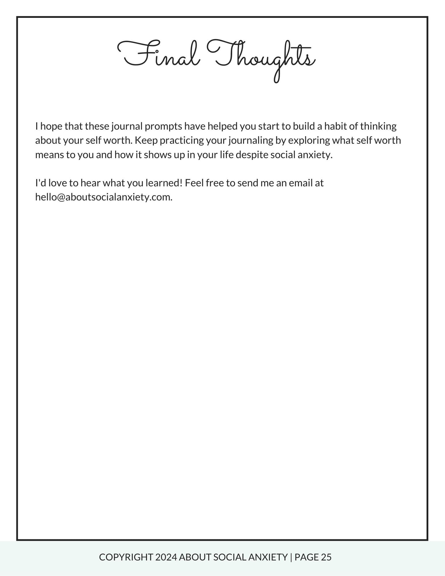 Self Worth Journal for Social Anxiety